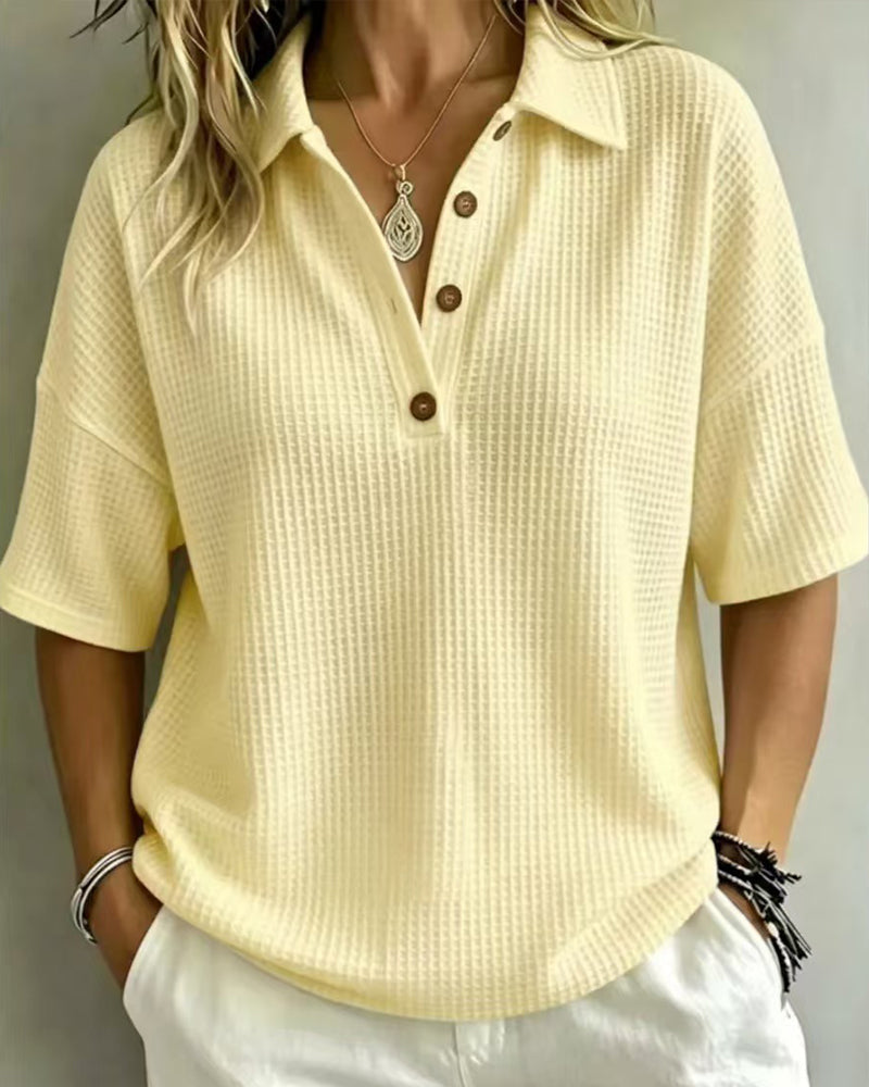 Relaxed Waffle Polo Top