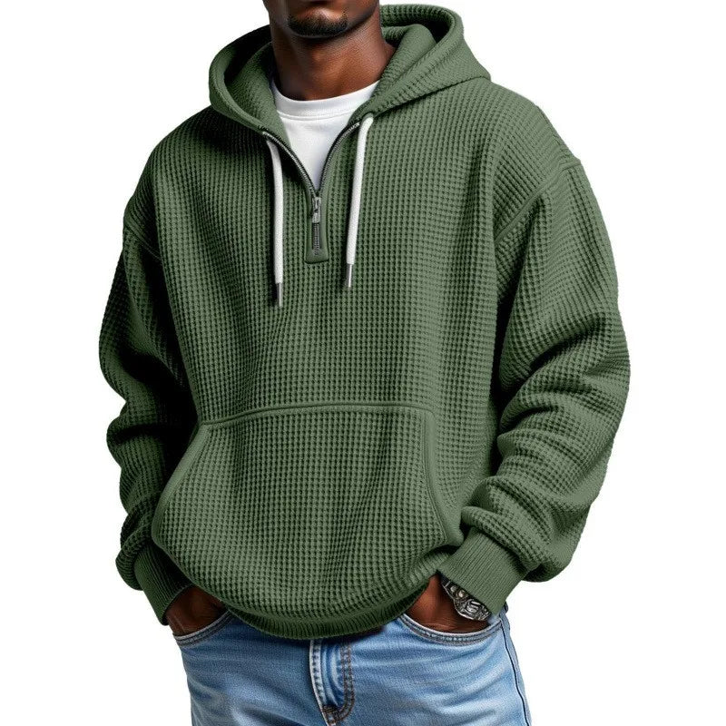 Sweatshirt mit dezenter Waffle-Textur, Kapuze und Halbreißverschluss