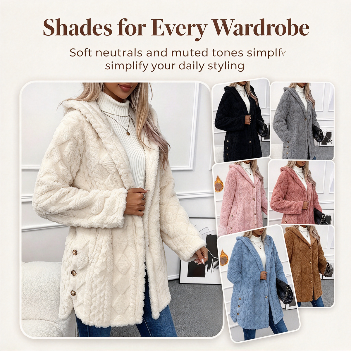 Damen Kapuzen Doppelseitige Fleece Strickjacke Langarm Lässig Warm Oberbekleidung