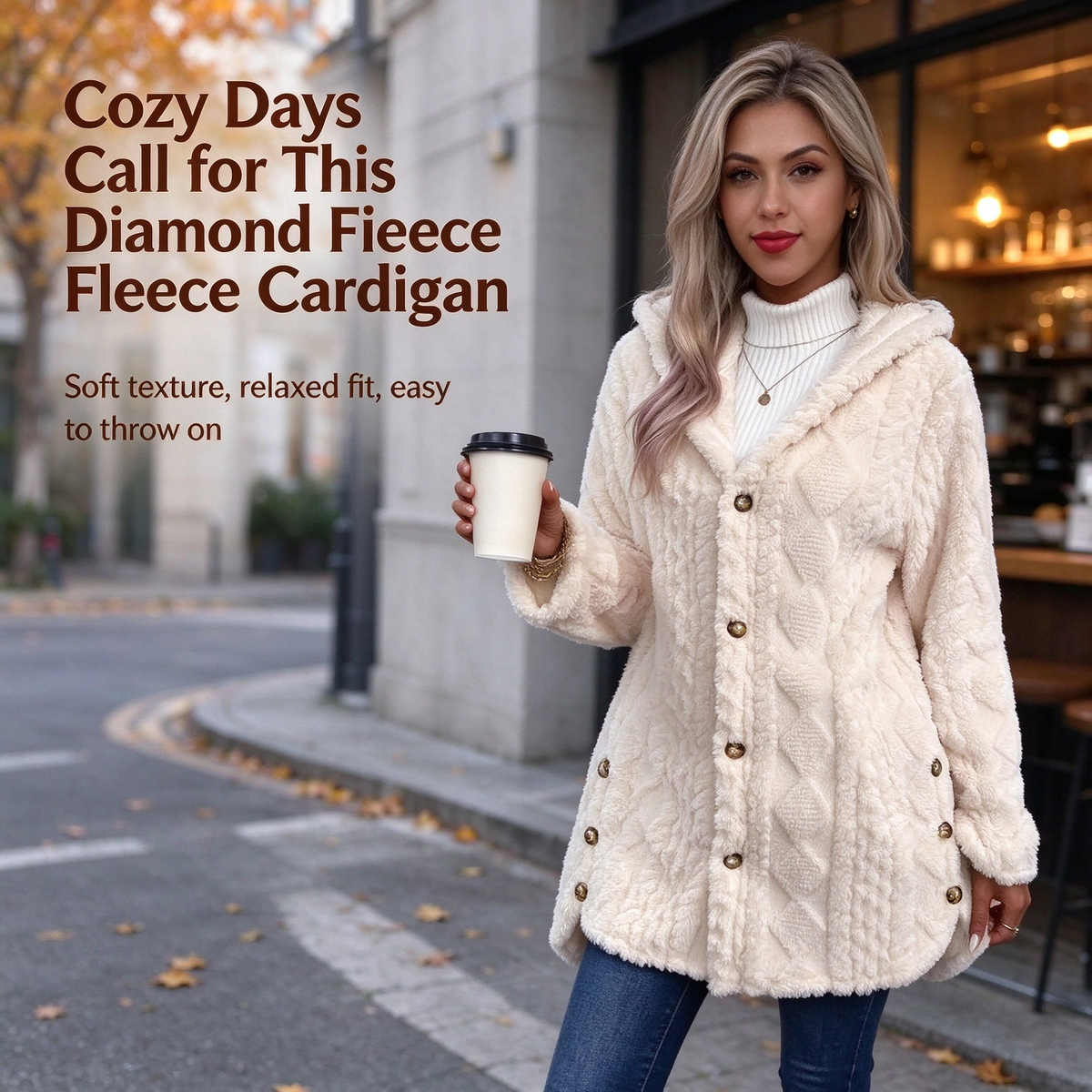 Damen Kapuzen Doppelseitige Fleece Strickjacke Langarm Lässig Warm Oberbekleidung