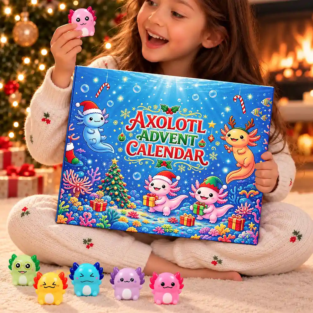Squishy Axolotl Geschenk für Kinder - Winter Weihnachts-Countdown Adventskalender