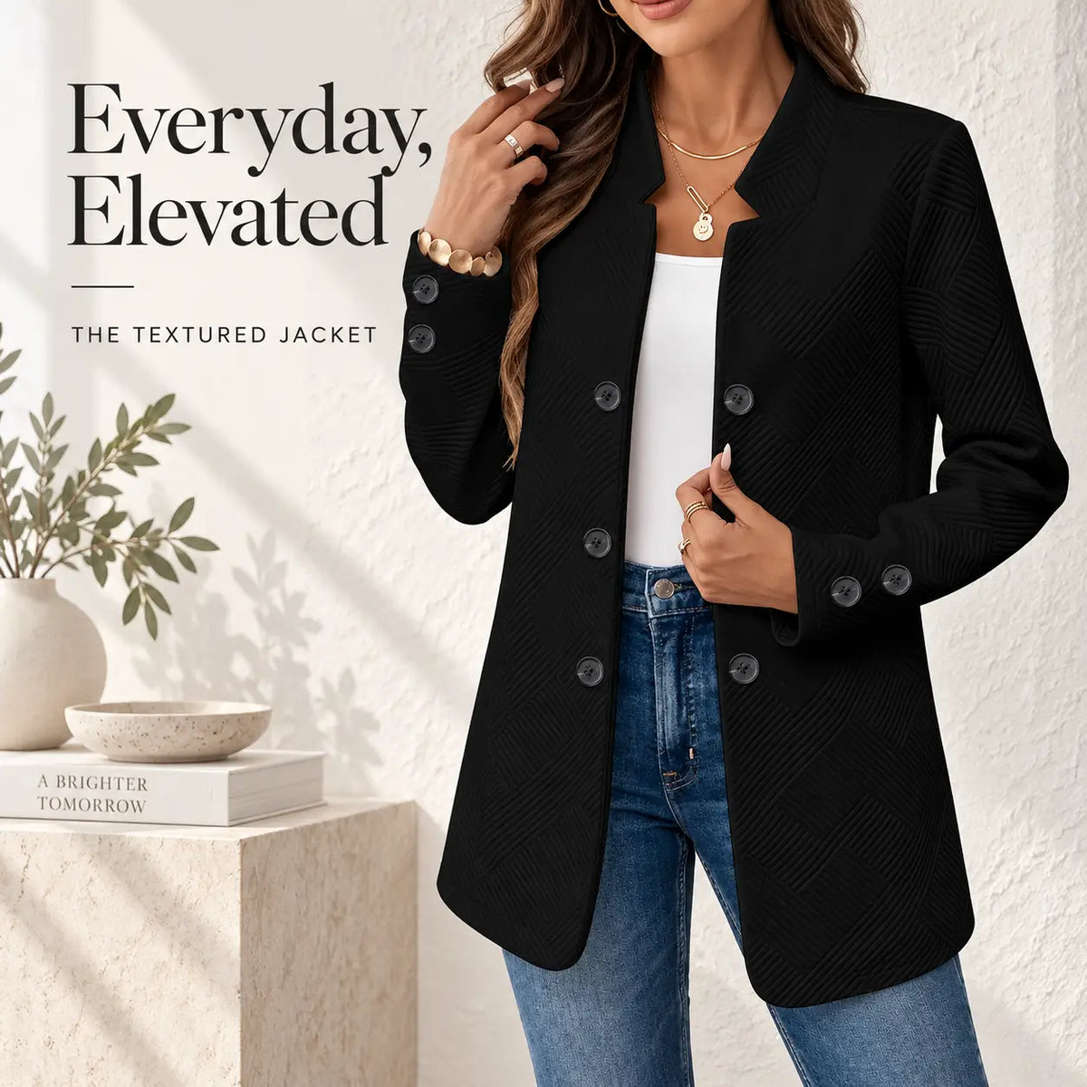 Damen Langarm Blazer Freizeitjacke mit Tasche