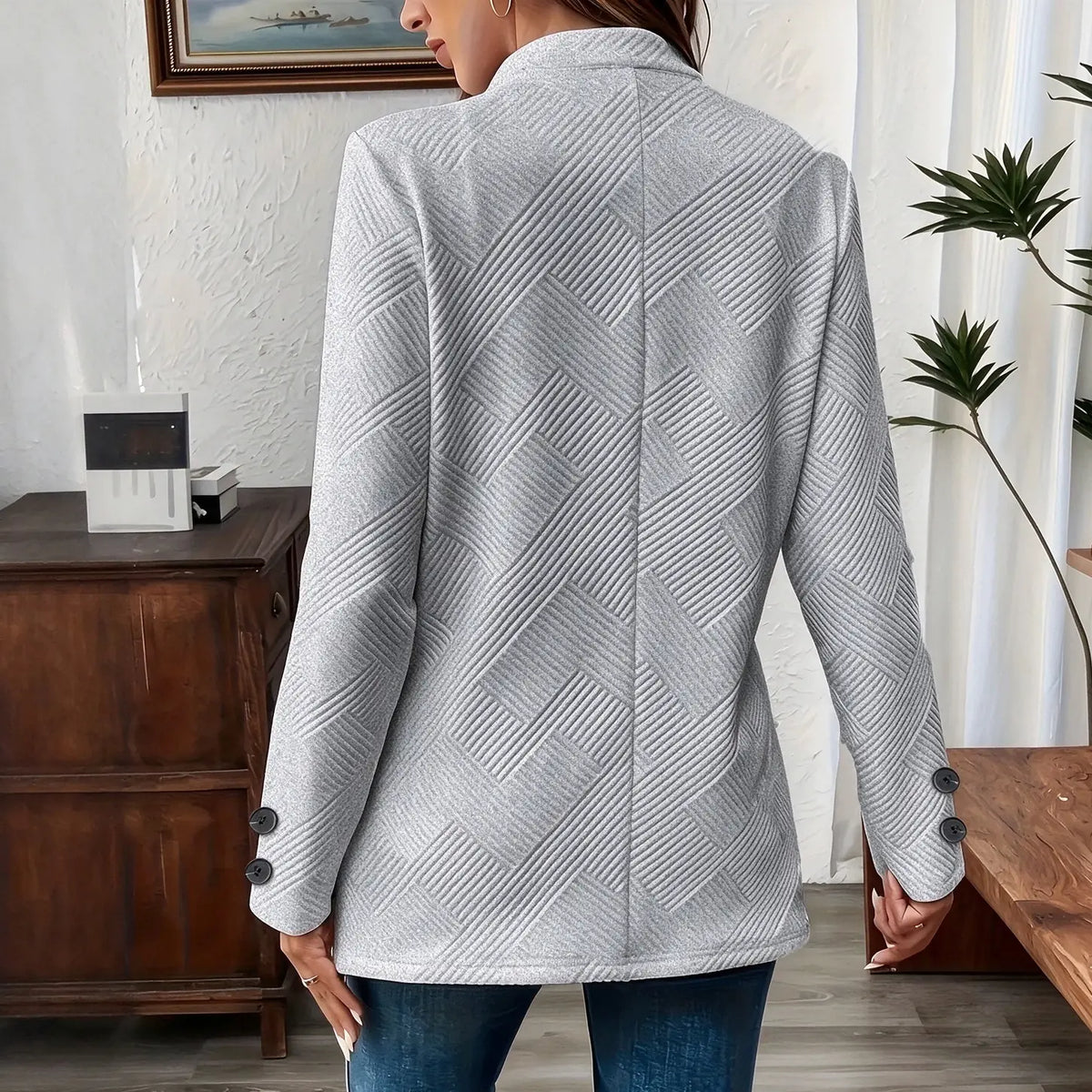 Damen Langarm Blazer Freizeitjacke mit Tasche