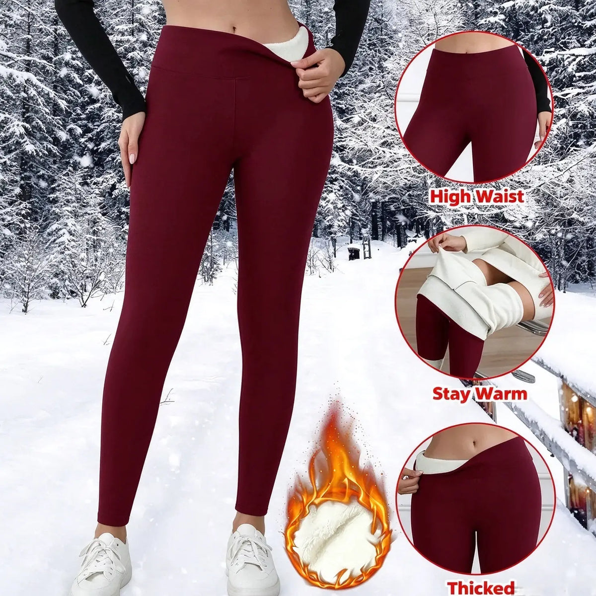 Damen High Waist Fleece-gefütterte Thermohose