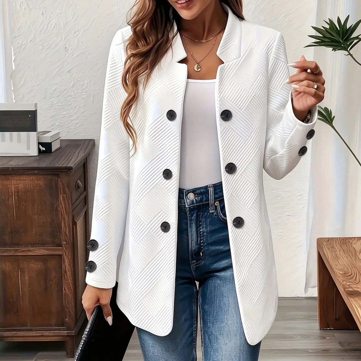 Damen Langarm Blazer Freizeitjacke mit Tasche