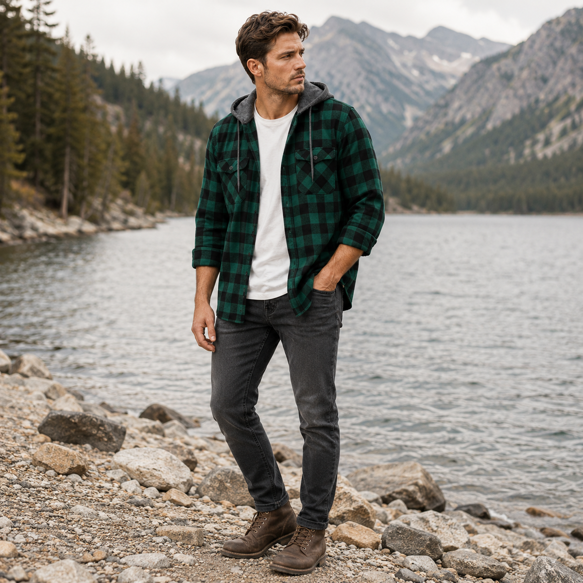 Camp Basel | Thrives Outdoor Langarm-Kapuzen-Flanellhemd