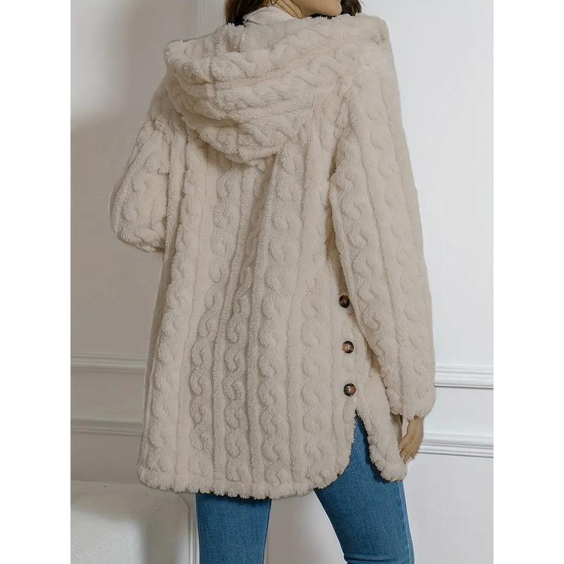 Damen Kapuzen Doppelseitige Fleece Strickjacke Langarm Lässig Warm Oberbekleidung