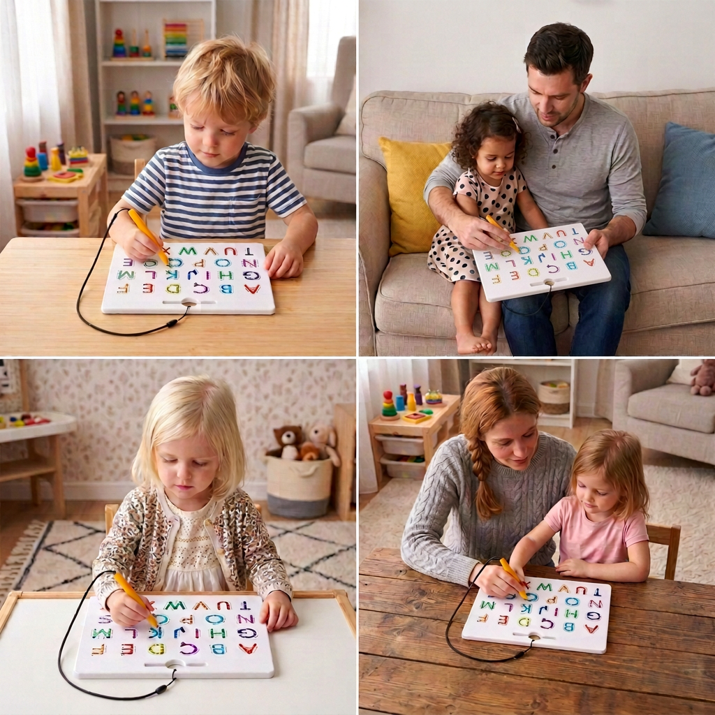 2-in-1 Magnetisches Buchstaben-Nachziehbrett für Groß- und Kleinbuchstaben-Schreibübung