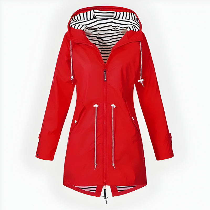 Wasserdichte lange Regenjacke für Damen mit verstellbarer Kapuze und atmungsaktivem Stoff
