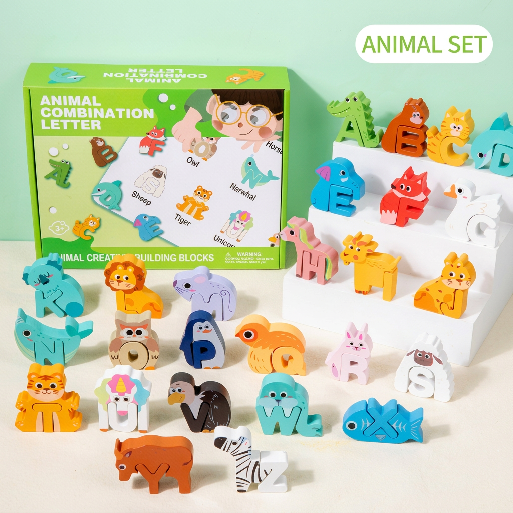 52-teiliges Montessori 3D-Alphabet-Bausteine-Set