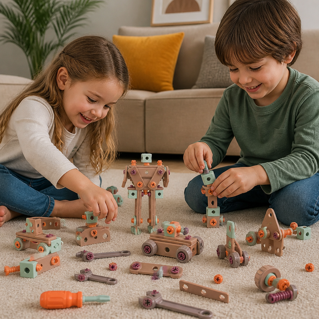 144-teiliges Kinder-Werkzeugset mit Bohrer und Werkzeugkoffer – STEM Montessori Konstruktionsset