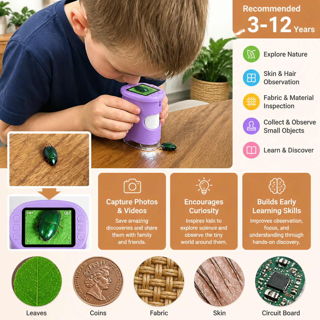 2-in-1 Digitales Mikroskop & Teleskop für Kinder mit Foto- und Videokamera