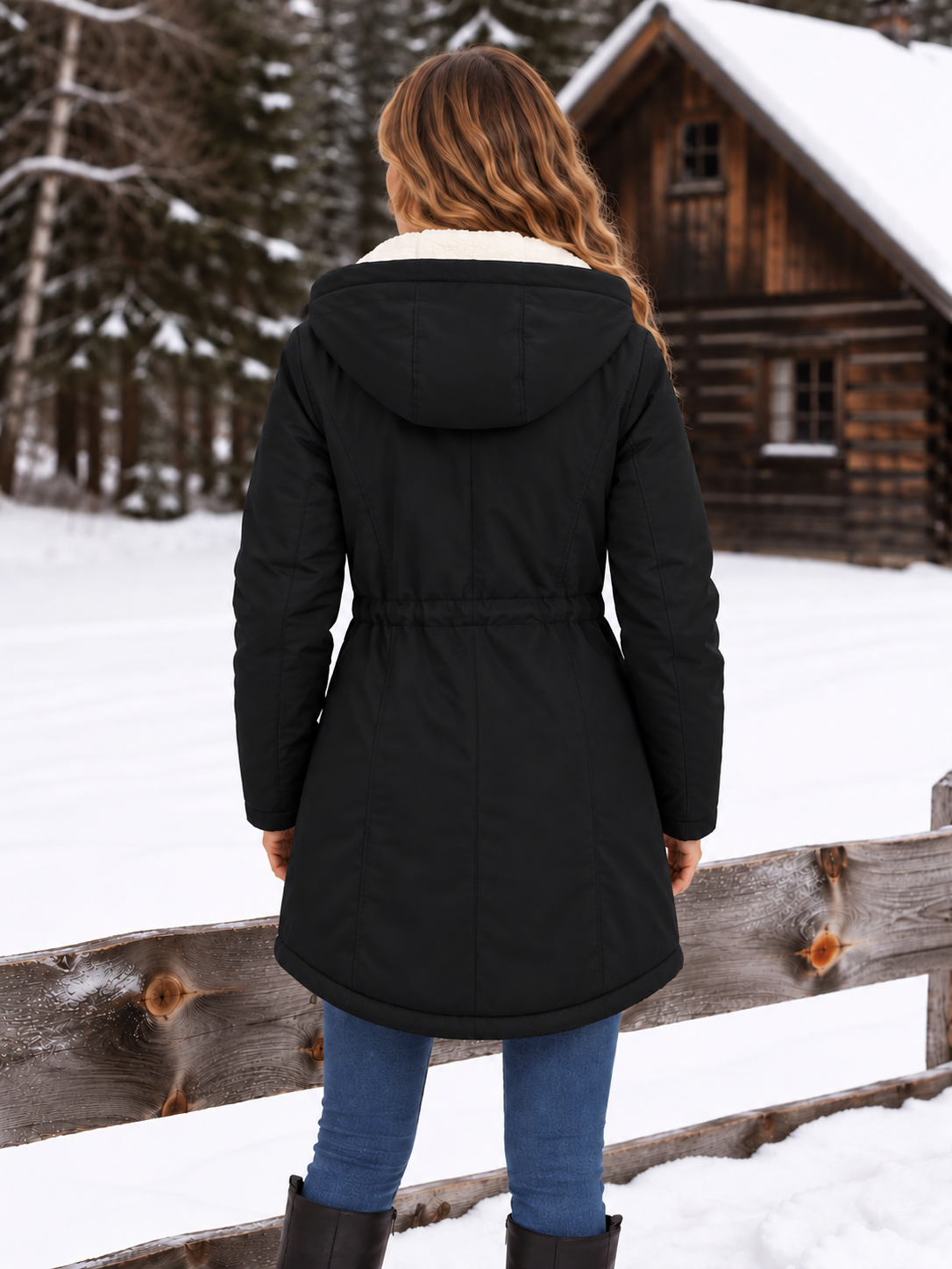 Warmer Parka mit Kapuze, Sherpa-Futter und Tunnelzug in der Taille