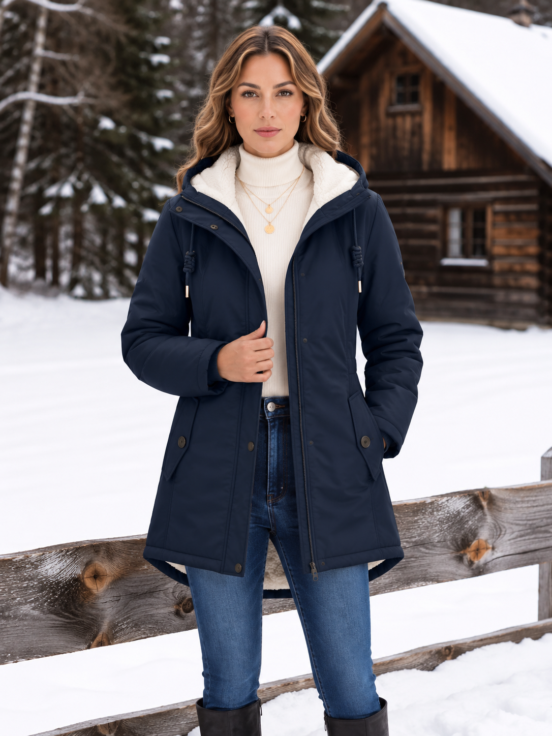 Warmer Parka mit Kapuze, Sherpa-Futter und Tunnelzug in der Taille