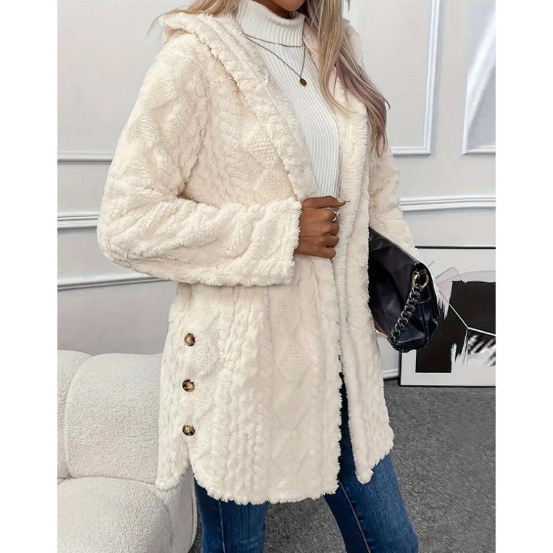 Damen Kapuzen Doppelseitige Fleece Strickjacke Langarm Lässig Warm Oberbekleidung