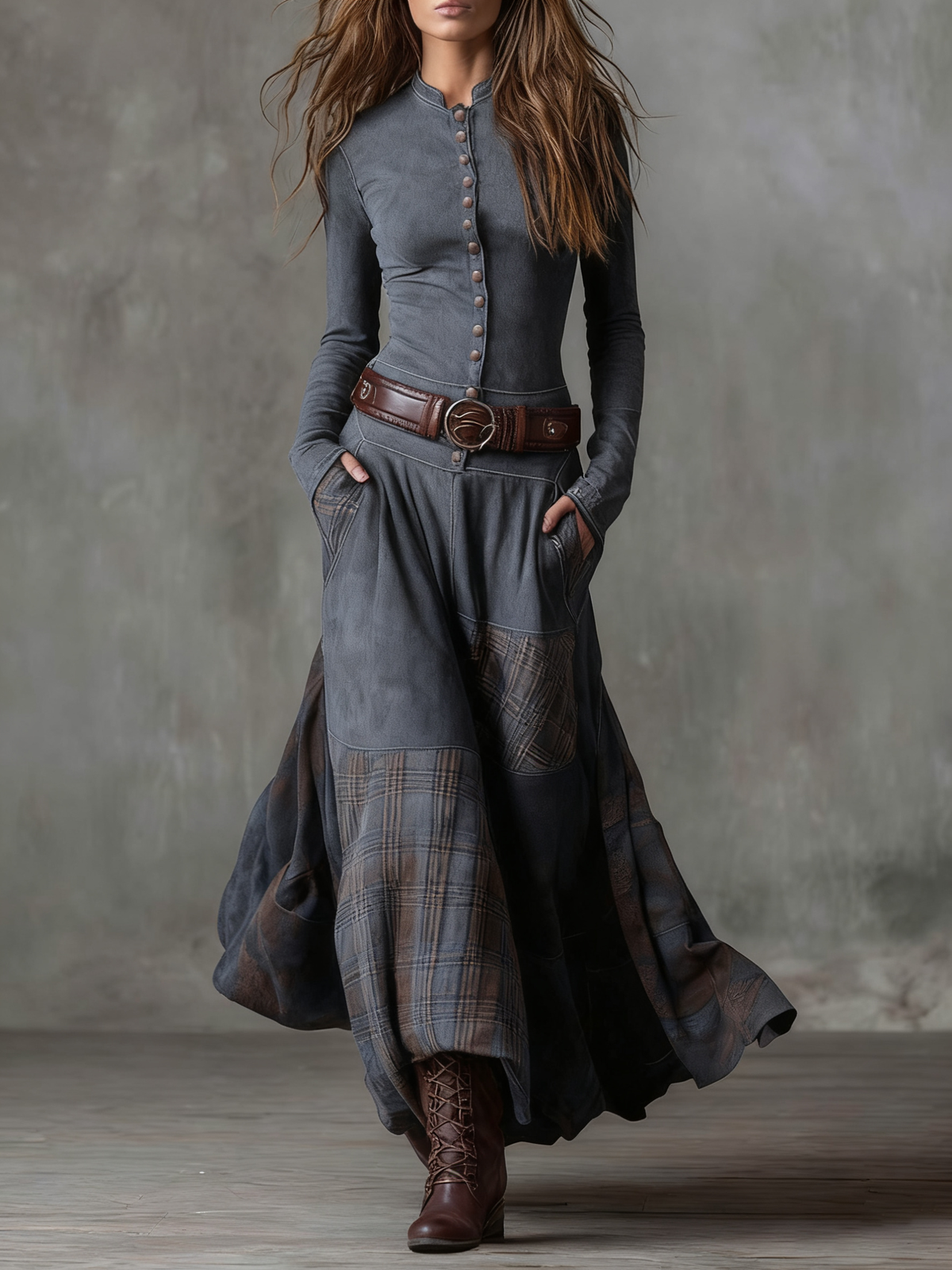 Elisa Maxi Wildleder-Kleid mit Gürtel