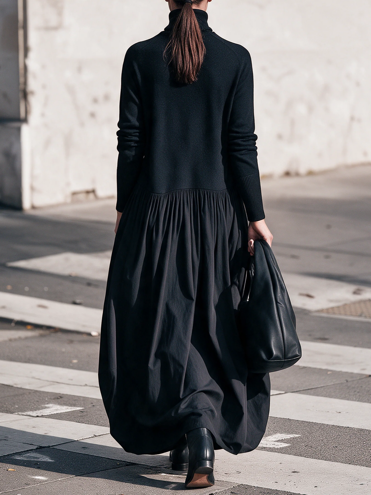 Hochgeschlossenes Maxikleid mit Taschen