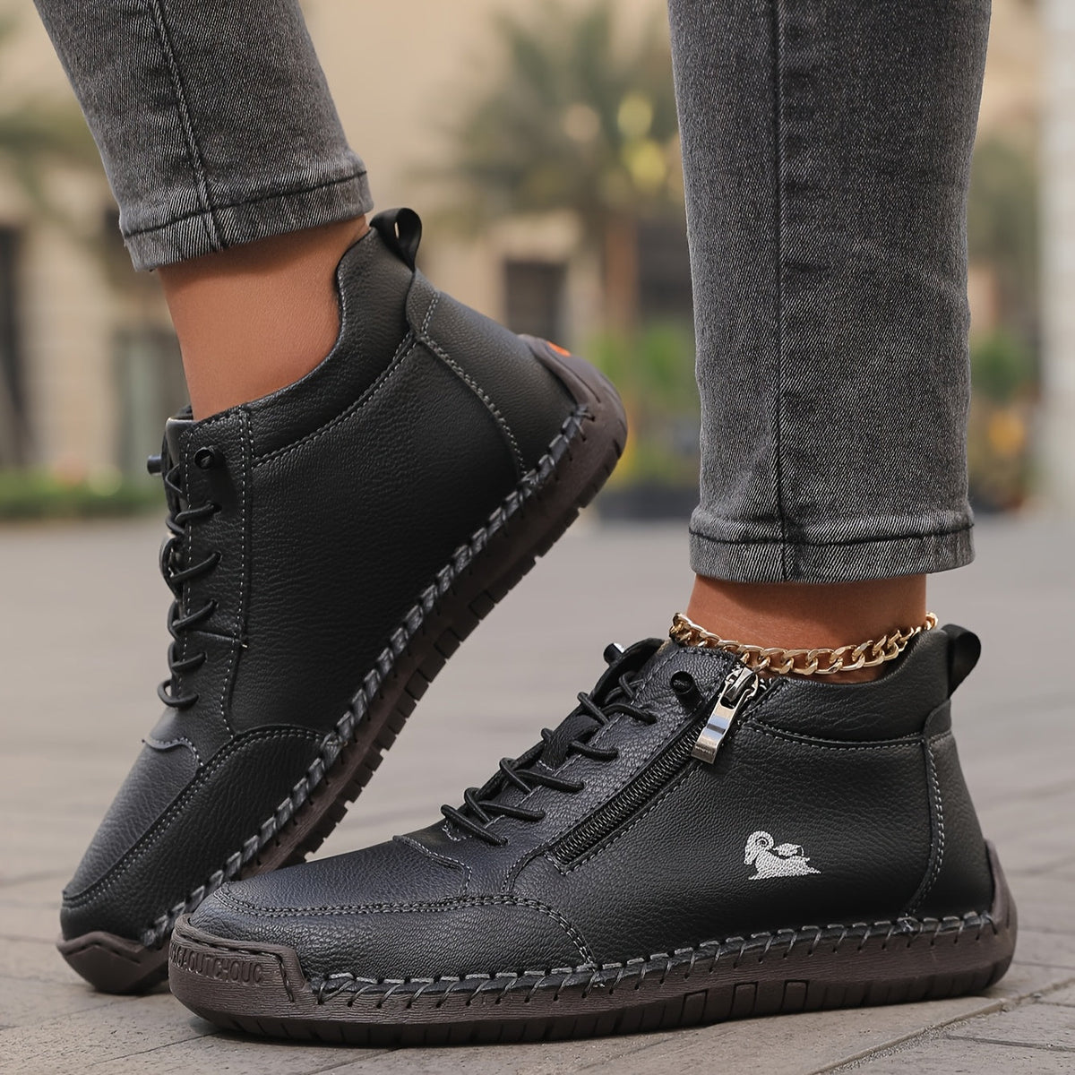 Damen Bequeme Schnür-Knöchel-Sneaker
