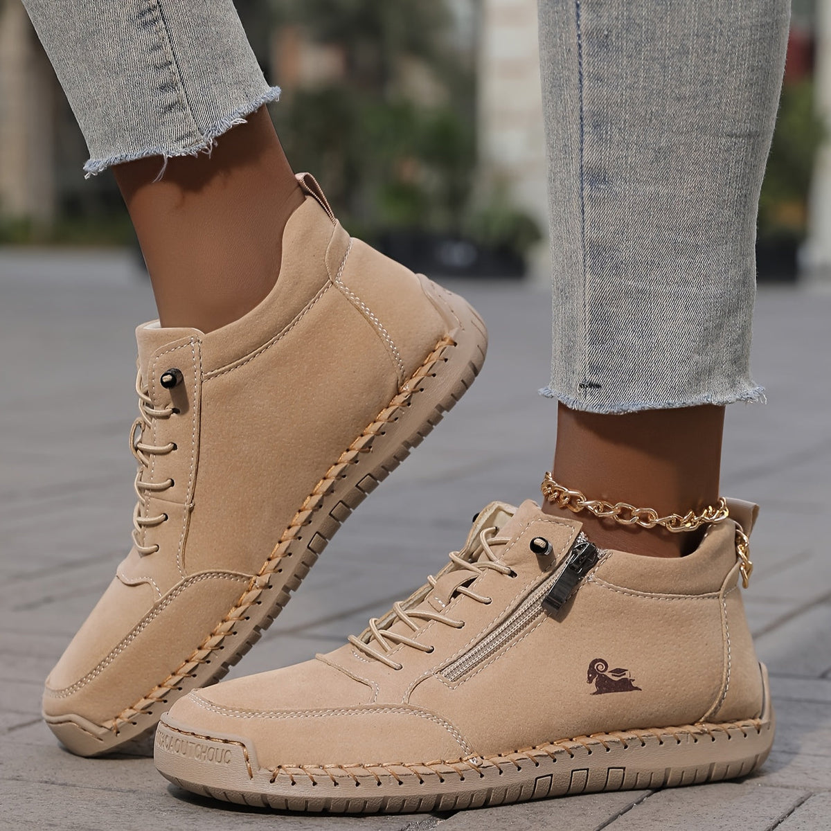 Damen Bequeme Schnür-Knöchel-Sneaker