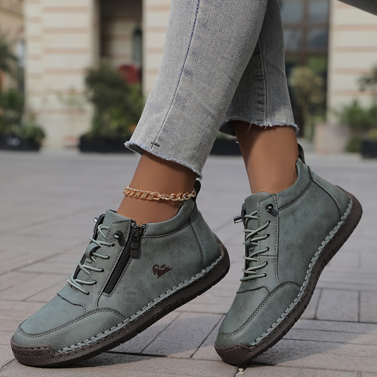 Damen Bequeme Schnür-Knöchel-Sneaker