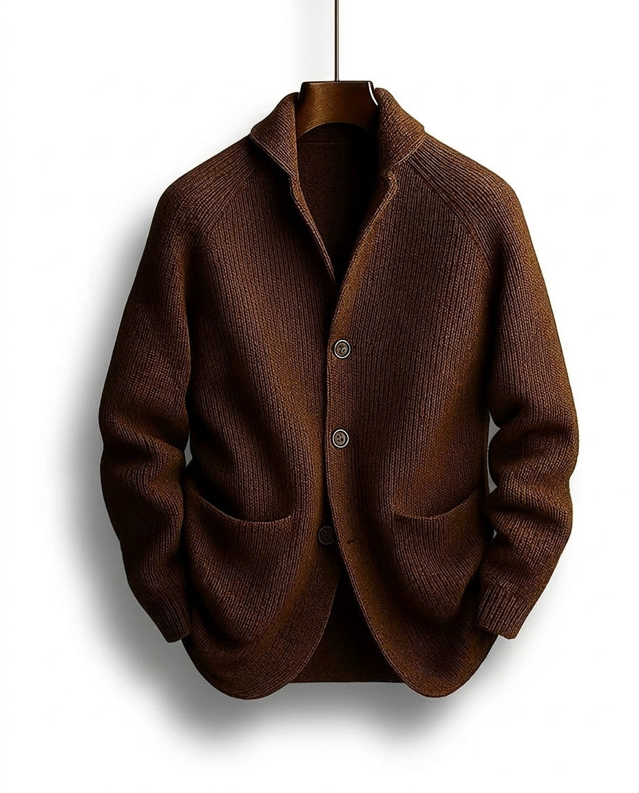 Herren-Strickjacke mit Schalkragen und Knopfleiste