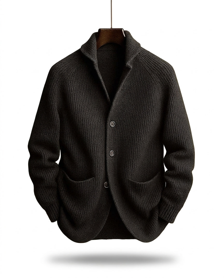 Herren-Strickjacke mit Schalkragen und Knopfleiste