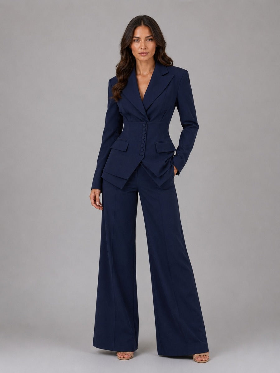 Anselma | Zweiteiliges Set mit Blazer mit betonter Taille und Palazzo-Hose