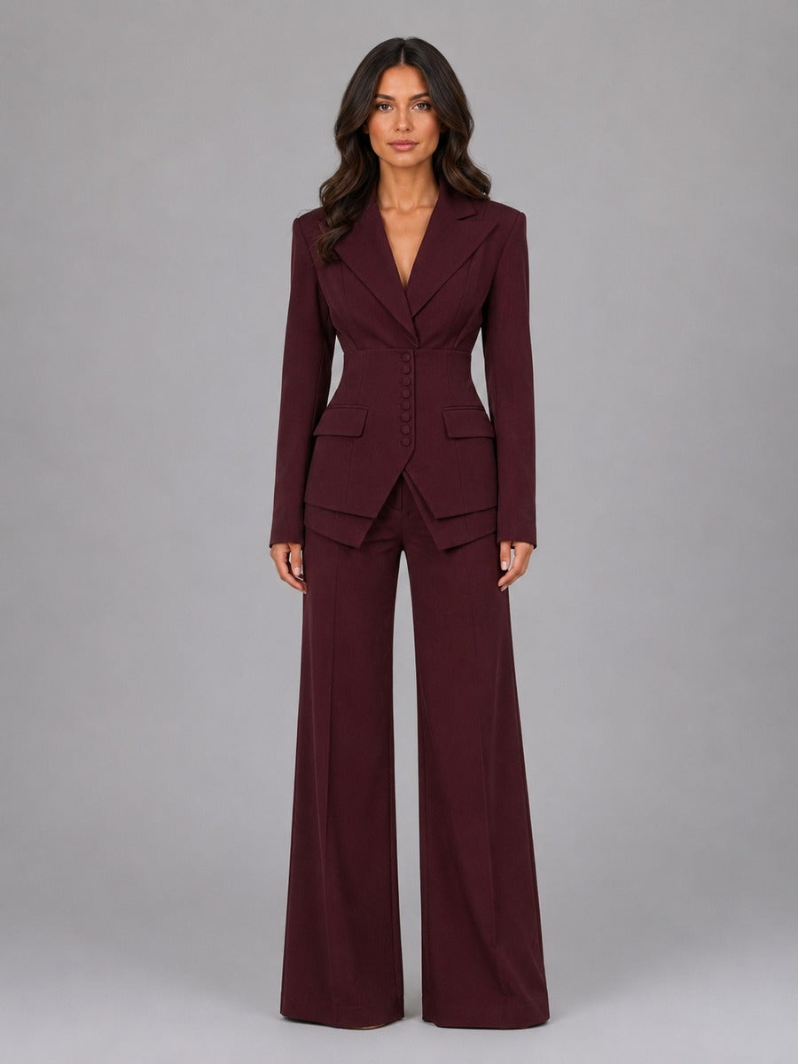 Anselma | Zweiteiliges Set mit Blazer mit betonter Taille und Palazzo-Hose