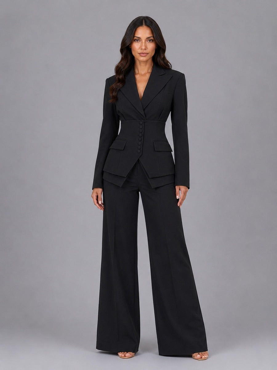 Anselma | Zweiteiliges Set mit Blazer mit betonter Taille und Palazzo-Hose