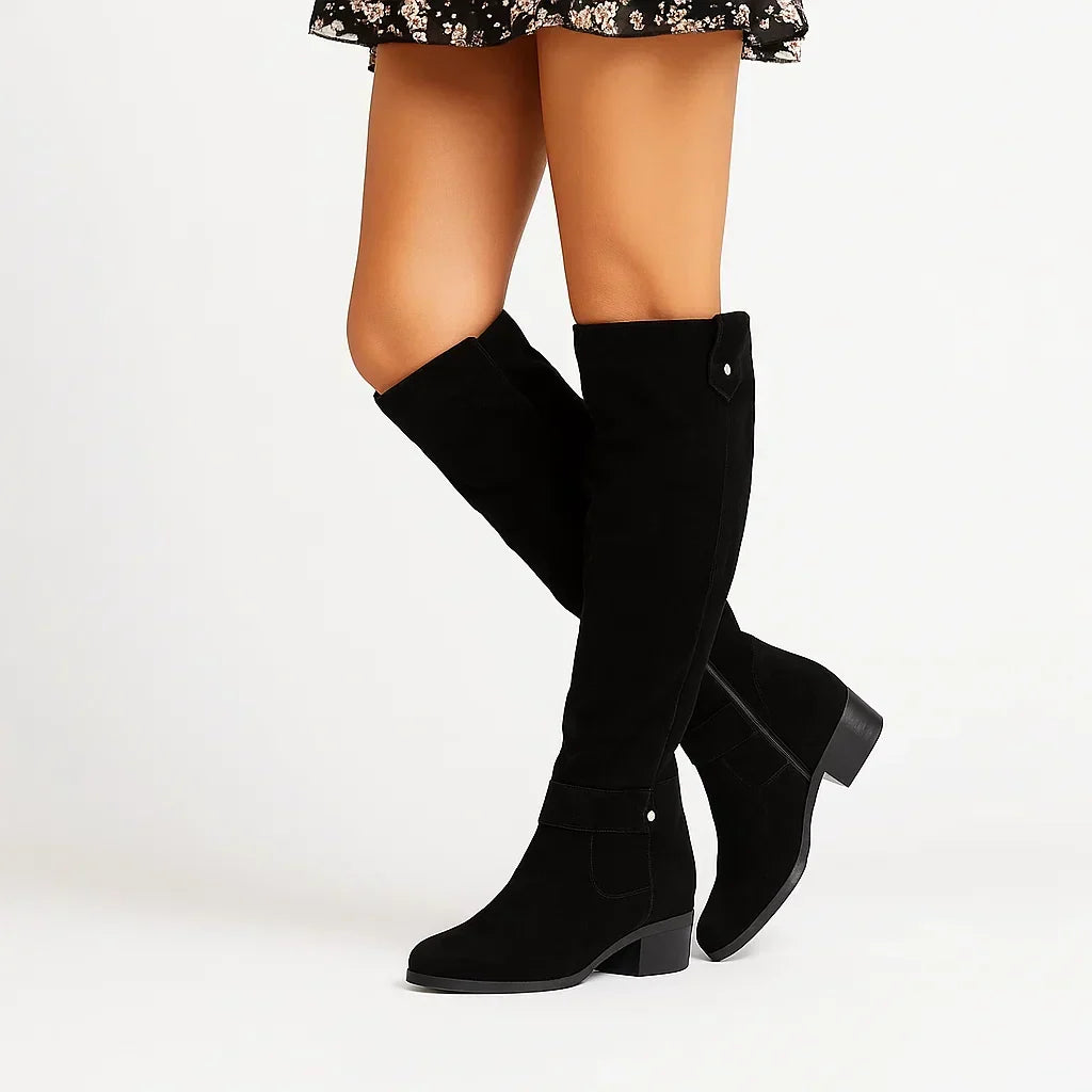Kniehohe Wildlederstiefel mit Blockabsatz für Damen