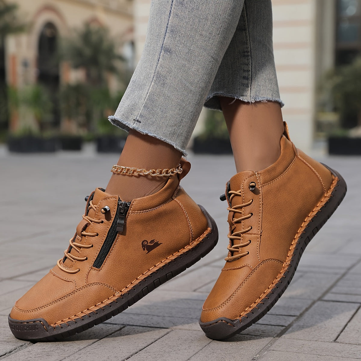 Damen Bequeme Schnür-Knöchel-Sneaker