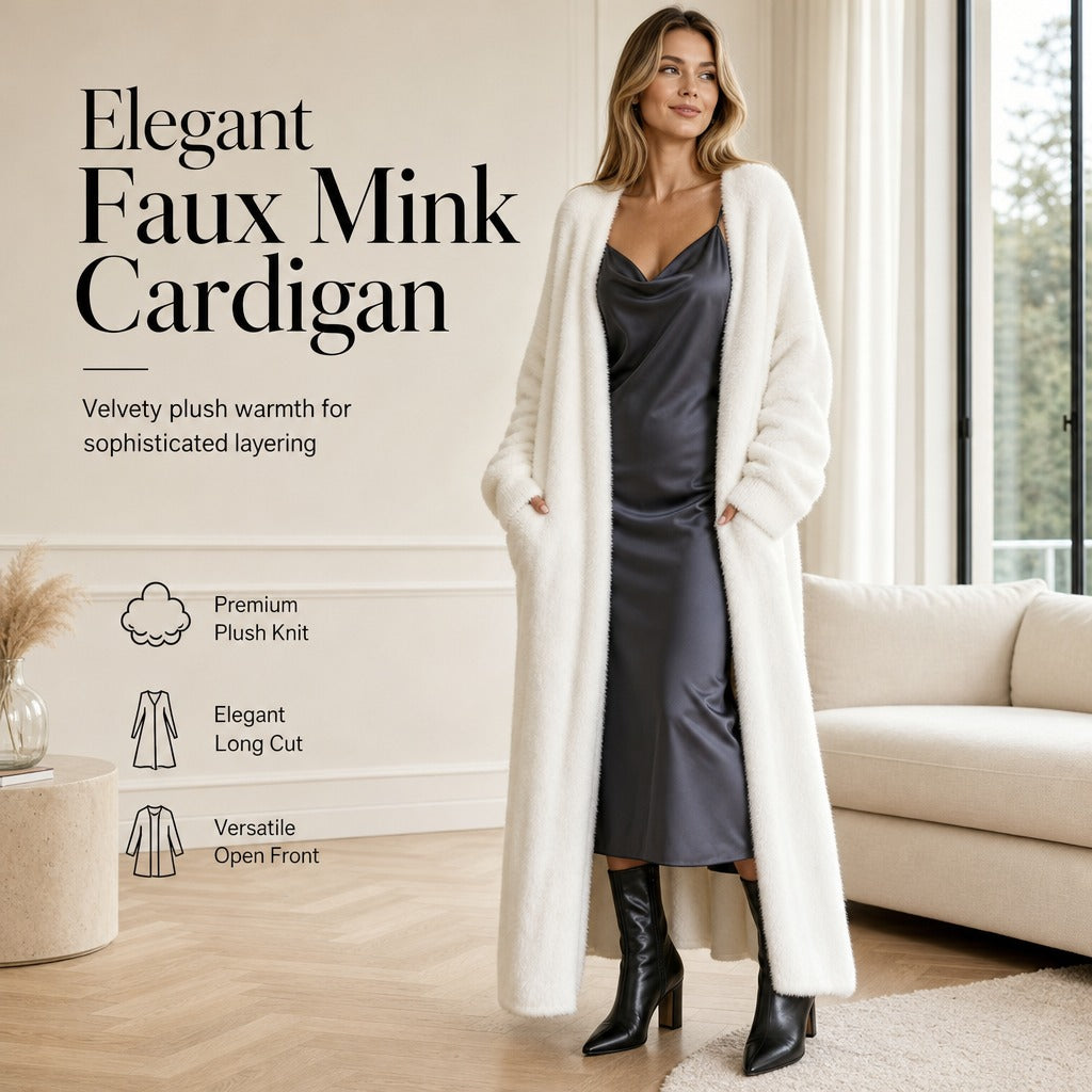 Damen Longline Kunstfell-Cardigan