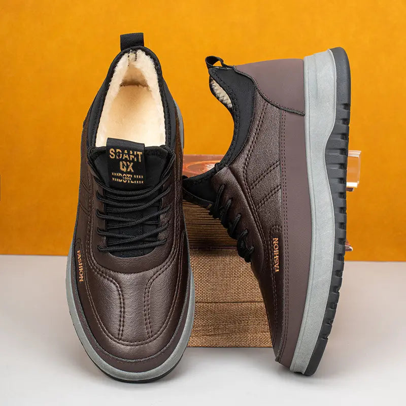 Herren Winter Freizeit Sportschuhe, echtes Leder, wasserdicht, mit weicher Sohle und Samt