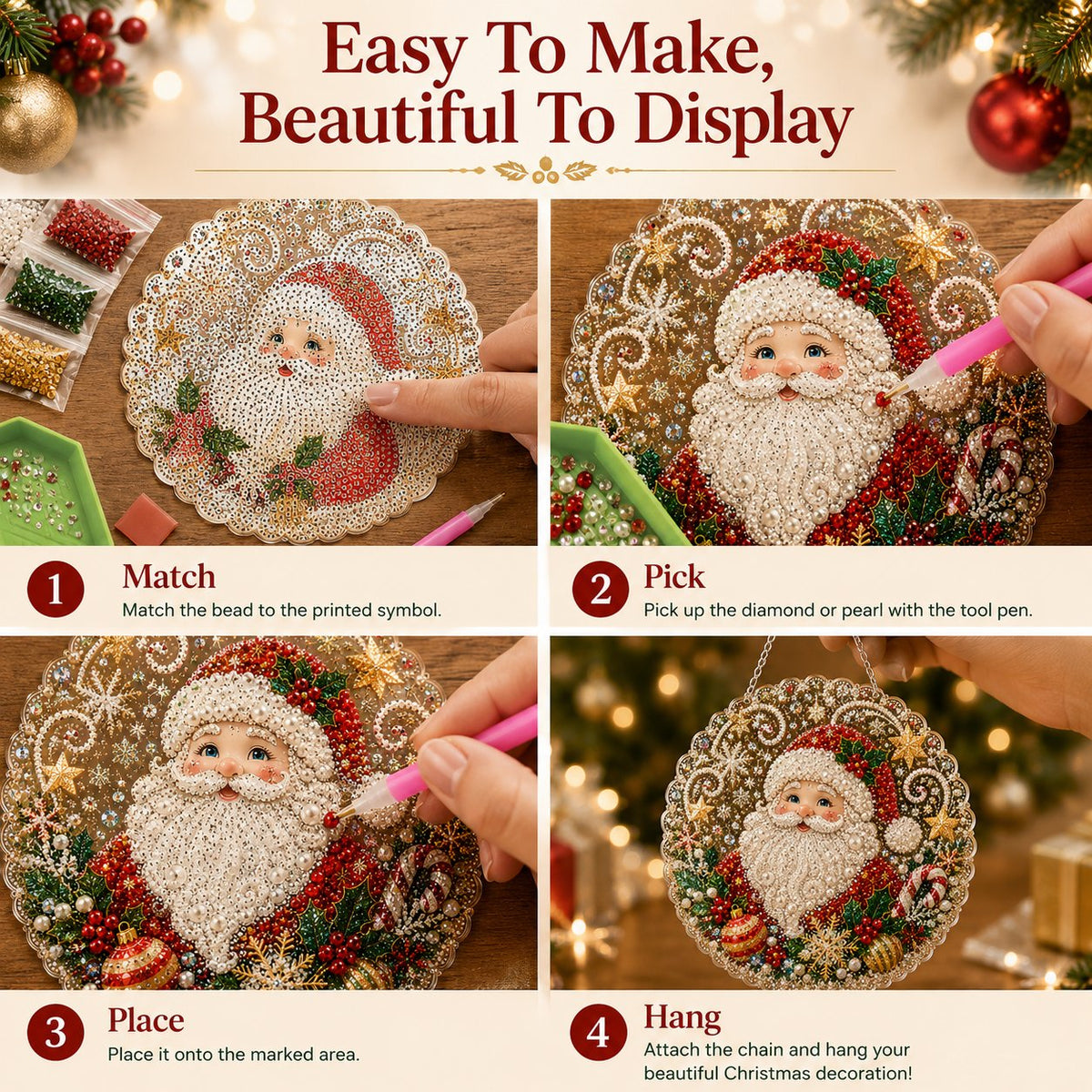 Weihnachts-Perlen-Diamond-Art-Hängeornament-Set