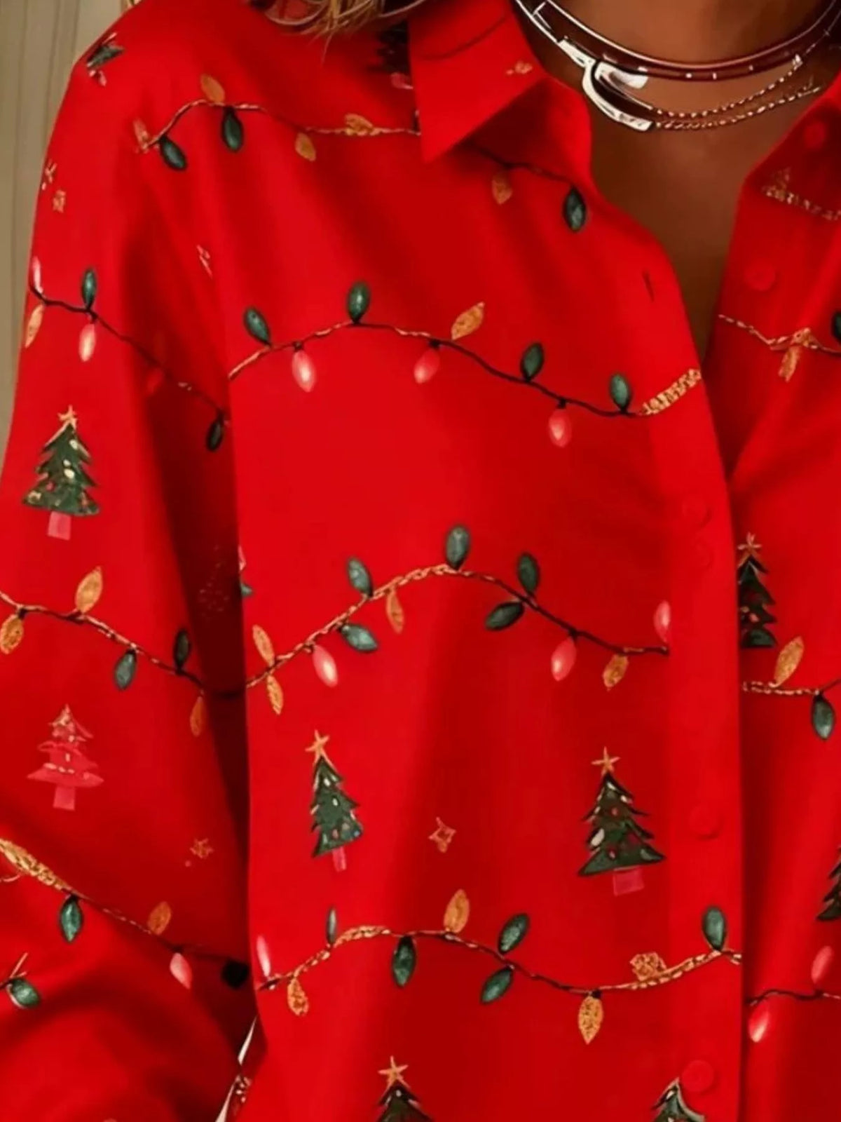 Hemd mit Weihnachtsbaum-Print und langen Ärmeln zum Knöpfen in großen Größen
