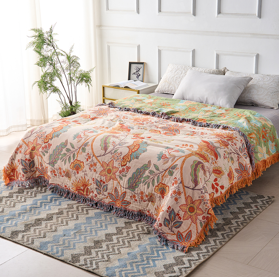 Rustikale Blumen-Boho-Decke | 100% Baumwolle Blumendecke