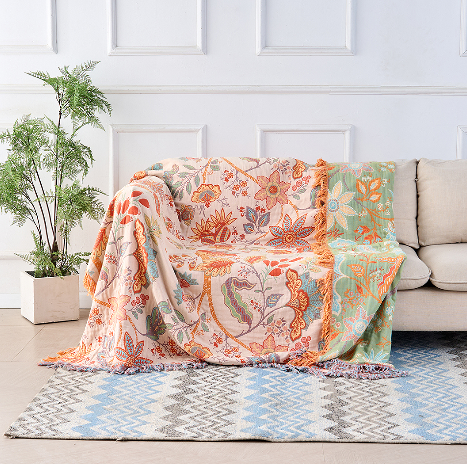 Rustikale Blumen-Boho-Decke | 100% Baumwolle Blumendecke