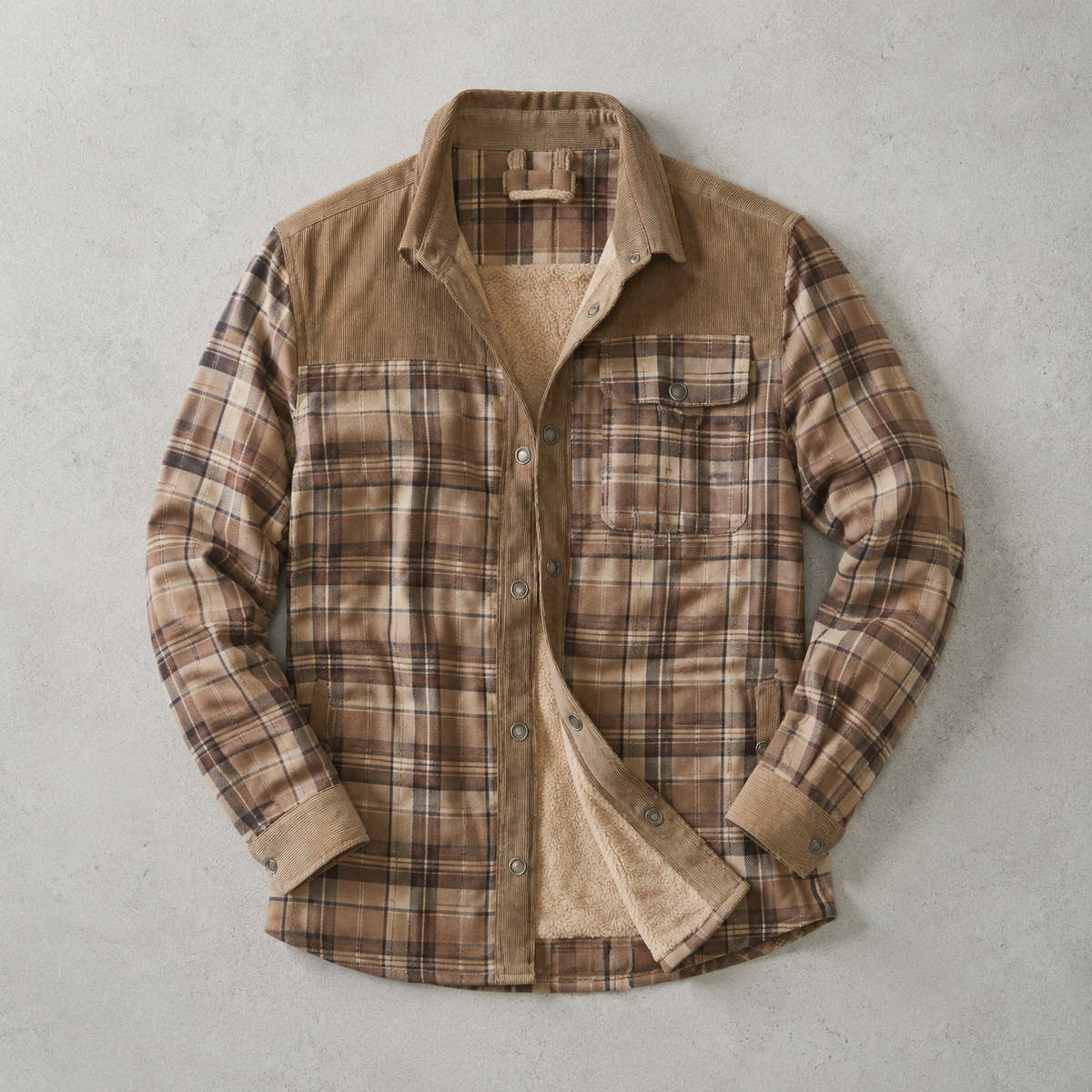 Brunico Karo-Flanell Sherpa-gefüttertes Field Overshirt
