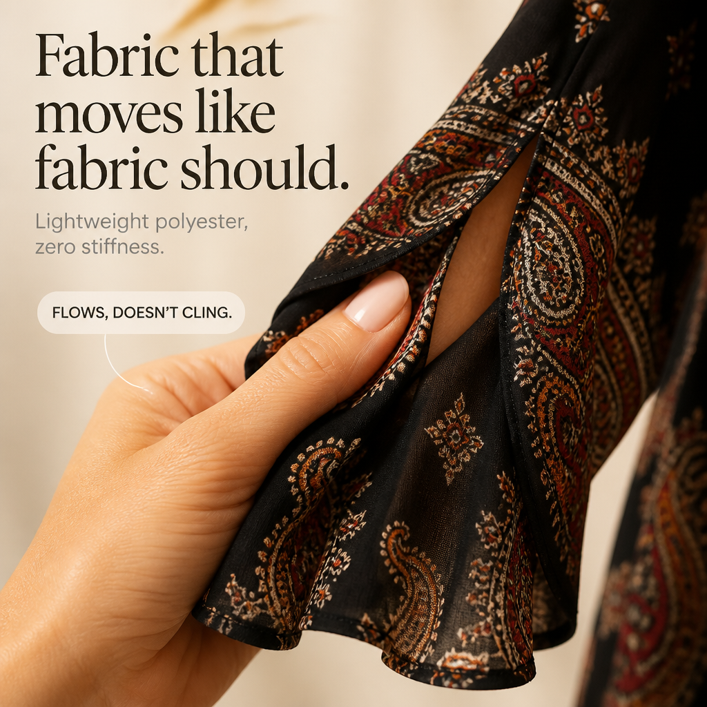 Gestufte Midi-Kleid mit Paisley-Druck und geschlitzten Ärmeln