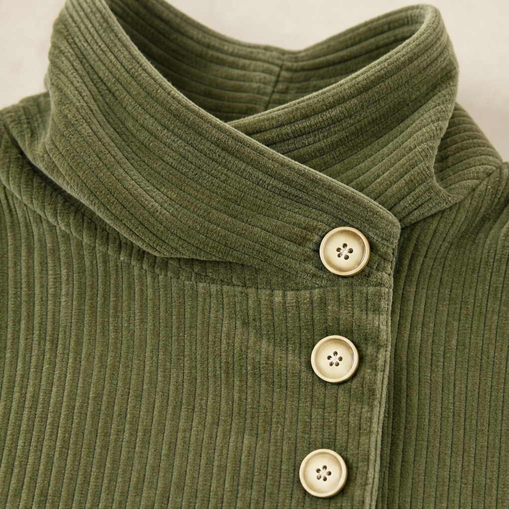 Funnel Collar Asymmetrisches Cord-Top mit Knopfleiste