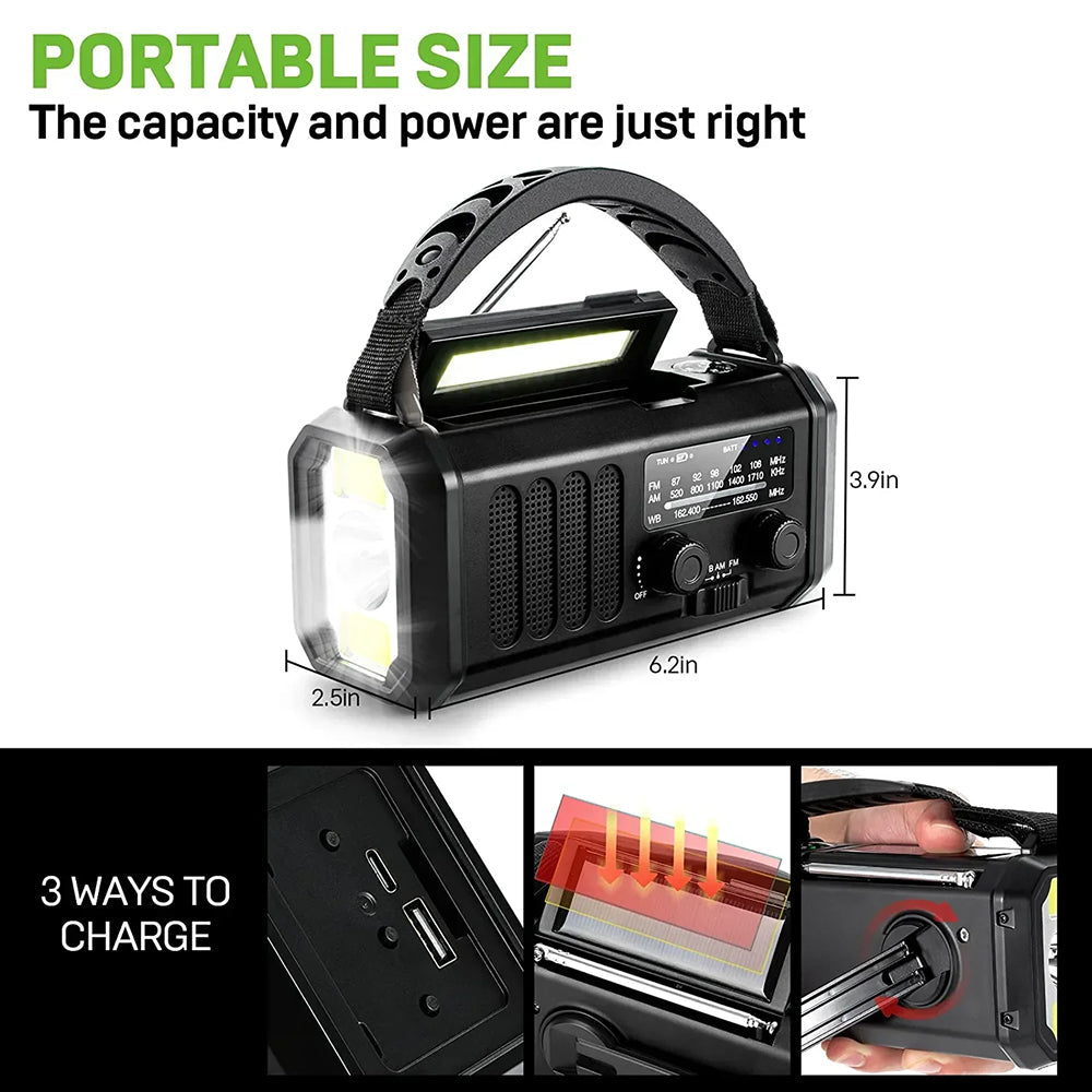 Kurbelradio mit Solarladung und LED-Taschenlampe