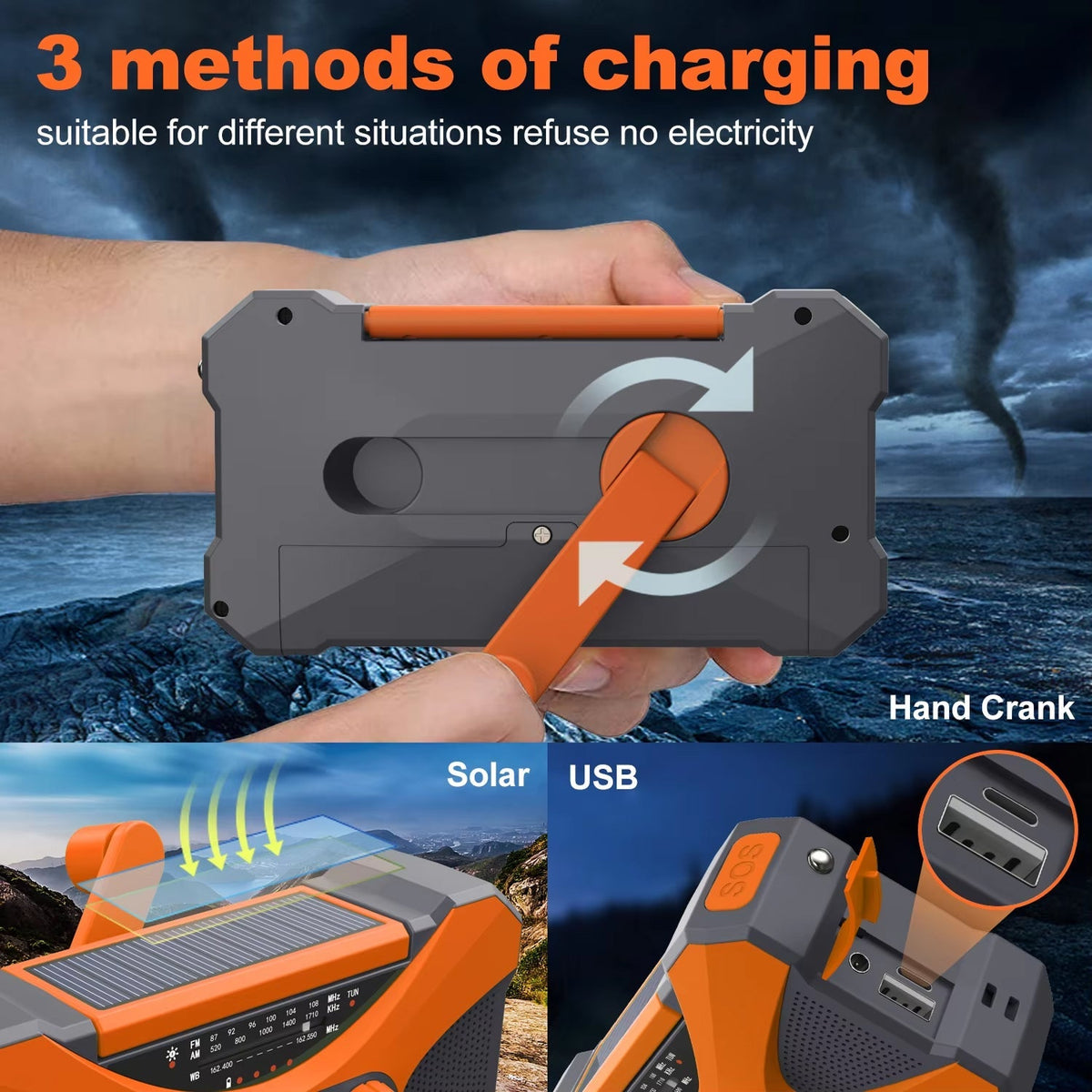 Notfall-Radio mit Handkurbel, Solarpanel und 10000mAh Powerbank