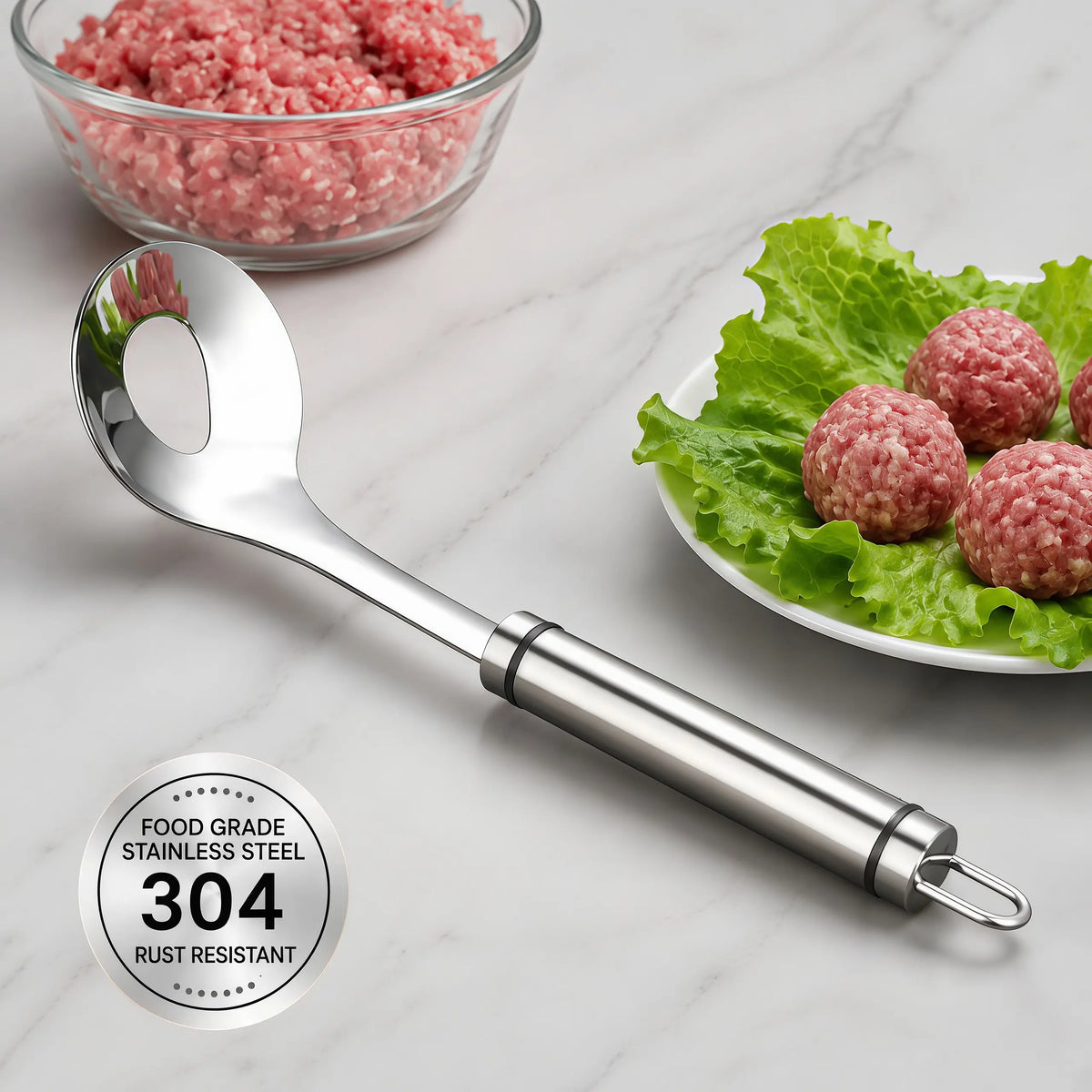 Edelstahl Fleischbällchen-Maker Löffel, Antihaft-Fleischbällchen Extrusionsschaufel