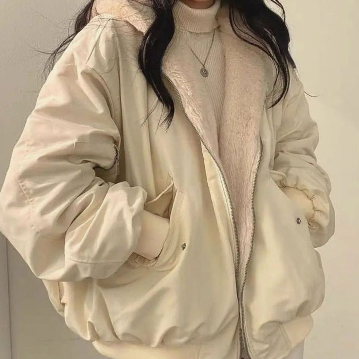 Hannah Damen Winterjacke Warm Doppellagig Teddyfell-Innenfutter Oversized