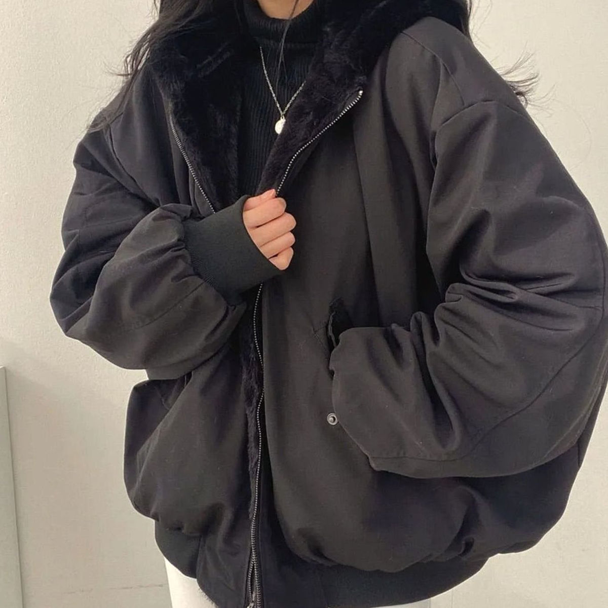 Hannah Damen Winterjacke Warm Doppellagig Teddyfell-Innenfutter Oversized