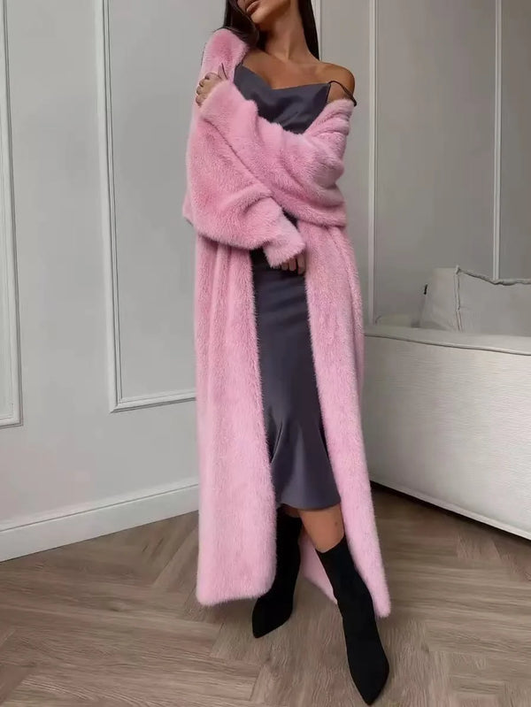 Damen Longline Kunstfell-Cardigan