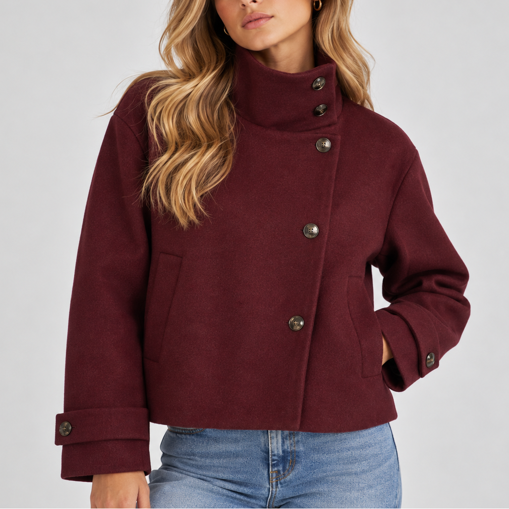 Hochgeschlossene Kurze Jacke für Damen mit Knopfleiste