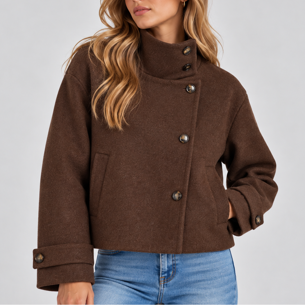 Hochgeschlossene Kurze Jacke für Damen mit Knopfleiste