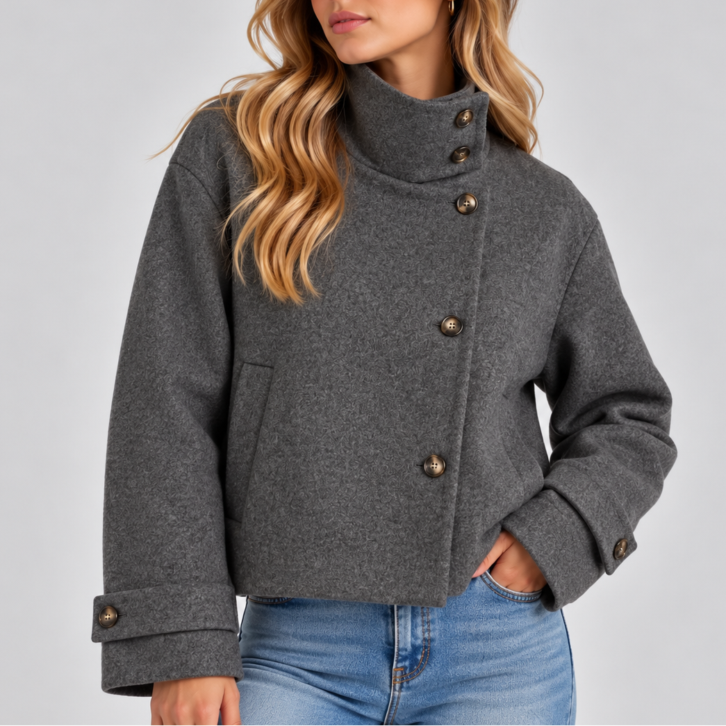 Hochgeschlossene Kurze Jacke für Damen mit Knopfleiste
