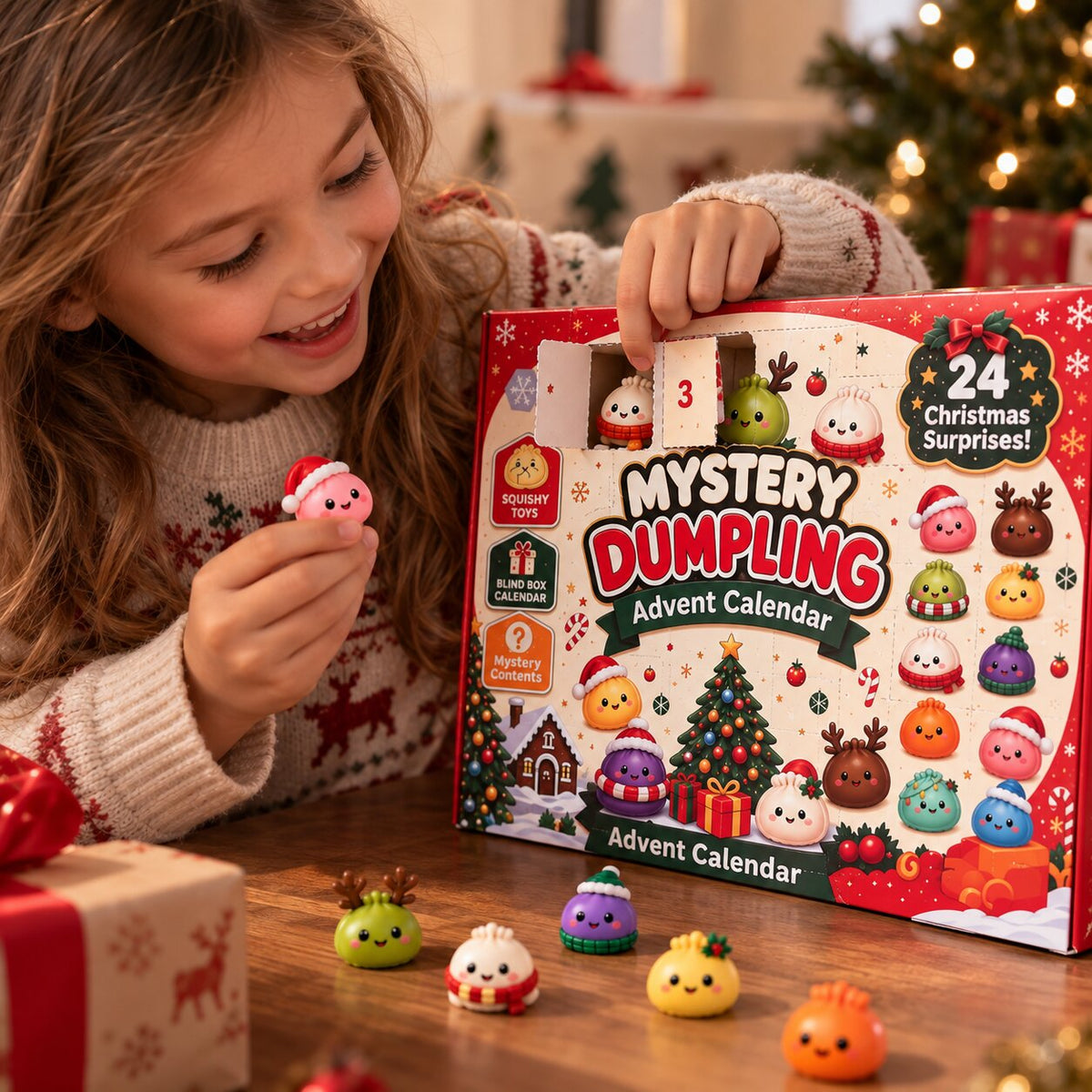 Dumplings Adventskalender mit 24 Squishy Figuren